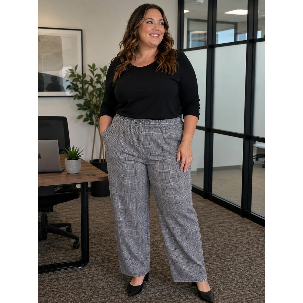 Ophelia Roe Women’s Plus Size 2X Gray Plaid Pull-On Career Pants Office Trouser